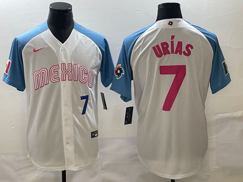 Men 2023 World Cub Mexico #7 Urias White blue Nike MLB Jersey22->more jerseys->MLB Jersey